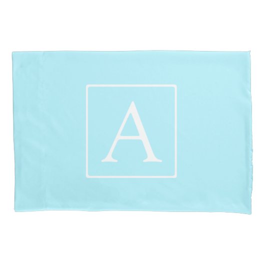 Simple Sky Blue Monogram Kussensloop (Voorkant)