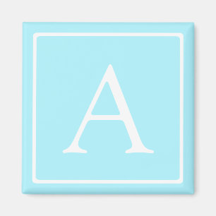 Simple Sky Blue Monogram Magneet