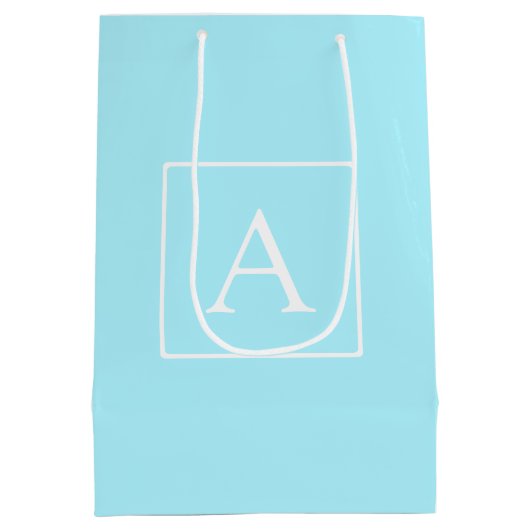 Simple Sky Blue Monogram Medium Cadeauzakje (Achterkant)