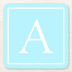 Simple Sky Blue Monogram Vierkante Kartonnen Onderzetter