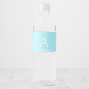 Simple Sky Blue Monogram Waterfles Etiket