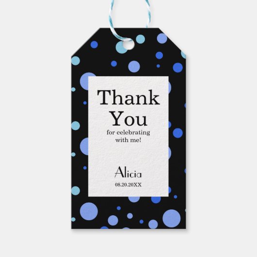 Simple Sky Blue Polka Dot Black Dank u Cadeaulabel (Voorkant)