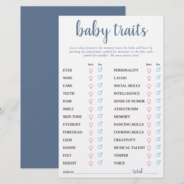 Simple Slate Baby Trait | Dusty Blue Keepsake Kaar (Voorkant / Achterkant)