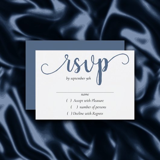Simple Slate Script | Dusty Blue Flourish Event RSVP Kaartje