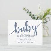 Simple Slate Script | Stoffelijk denim blauw Baby  Kaart (Staand voorkant)