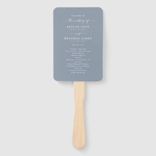 Simple Solid Dusty Blue Wedding Ceremony Program Handwaaier (Voorkant)