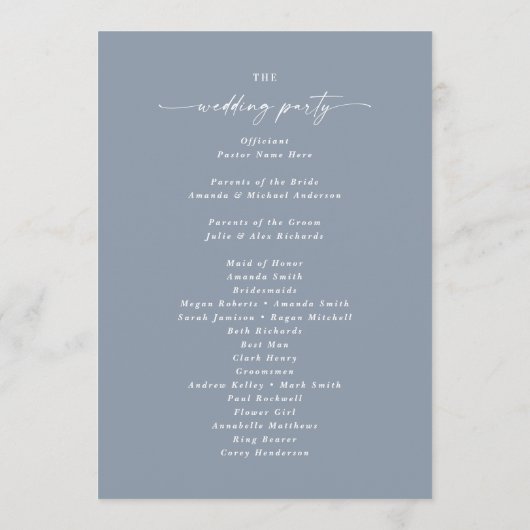Simple Solid Dusty Blue Wedding Ceremony Program Programma (Achterkant)