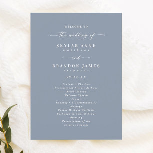 Simple Solid Dusty Blue Wedding Ceremony Program Programma