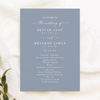 Simple Solid Dusty Blue Wedding Ceremony Program Programma