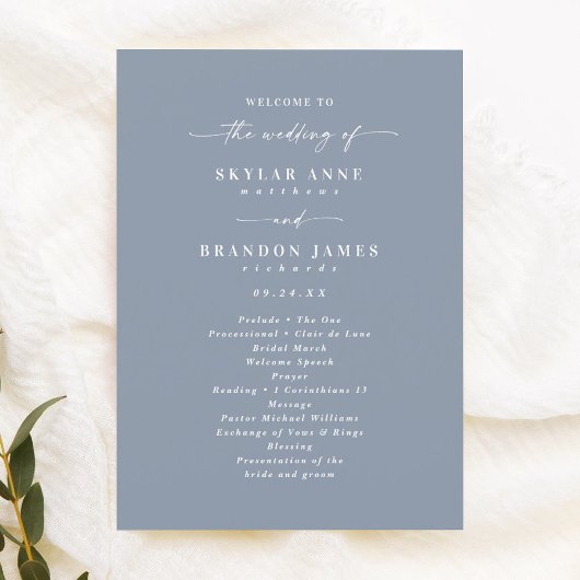 Simple Solid Dusty Blue Wedding Ceremony Program Programma
