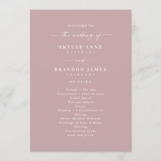 Simple Solid Dusty Mauve Wedding Ceremony Program Programma (Voorkant)