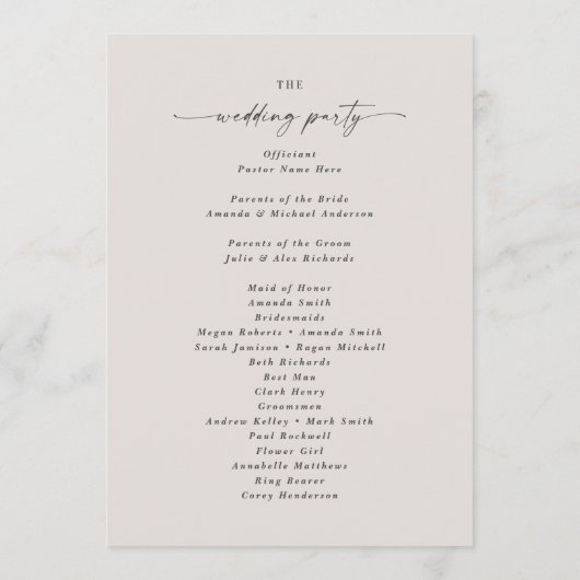 Simple Solid Ecru Ivory Wedding Ceremony Program Programma (Achterkant)