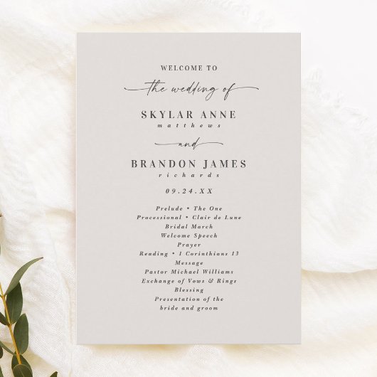 Simple Solid Ecru Ivory Wedding Ceremony Program Programma