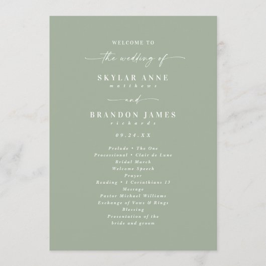 Simple Solid Leaf Green Wedding Ceremony Program Programma (Voorkant)