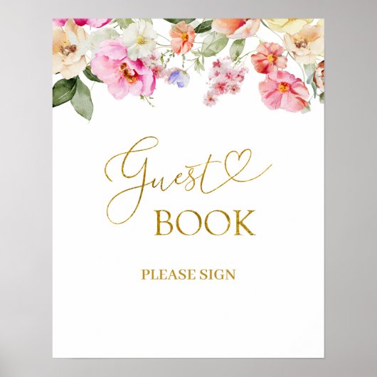Simple Spring Floral Guest Book Party Sign Poster (Voorkant)