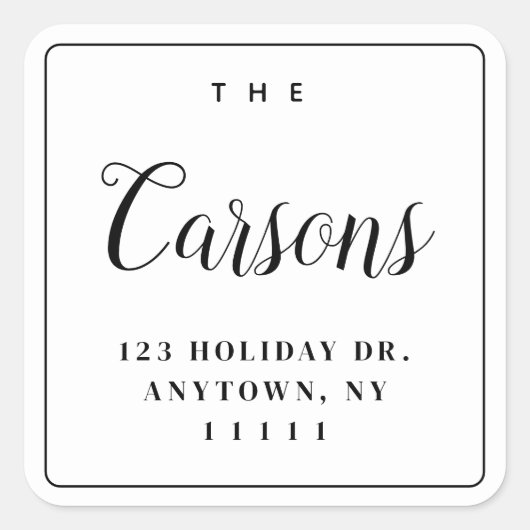 Simple Square Modern Script Retour-adreslabel Vierkante Sticker (Voorkant)