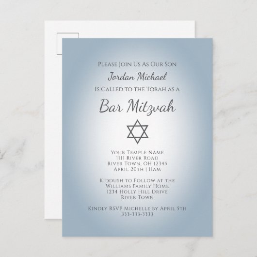 Simple Star of David Modern Bar Mitzvah Blue Uitnodiging Briefkaart (Voorkant / Achterkant)