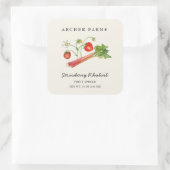 Simple Strawberry Rhubarb square Jam Jar Label (Tas)