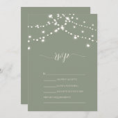 Simple String Lights Sage Green Wedding RSVP   Kaart (Voorkant / Achterkant)