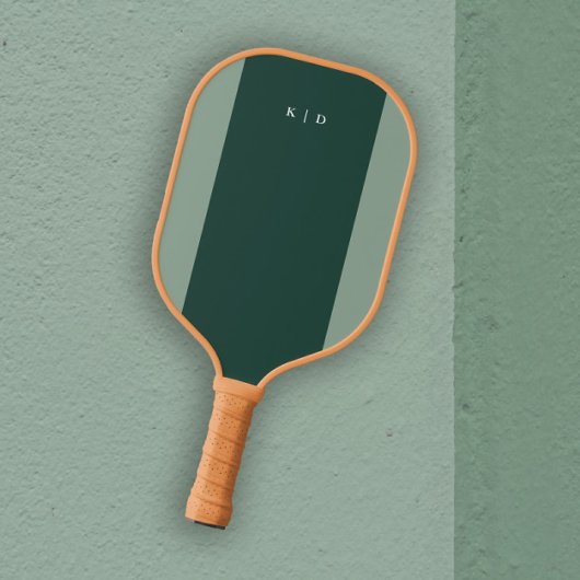 Simple Stripe Monogram Donkergroen Pickleball Paddle