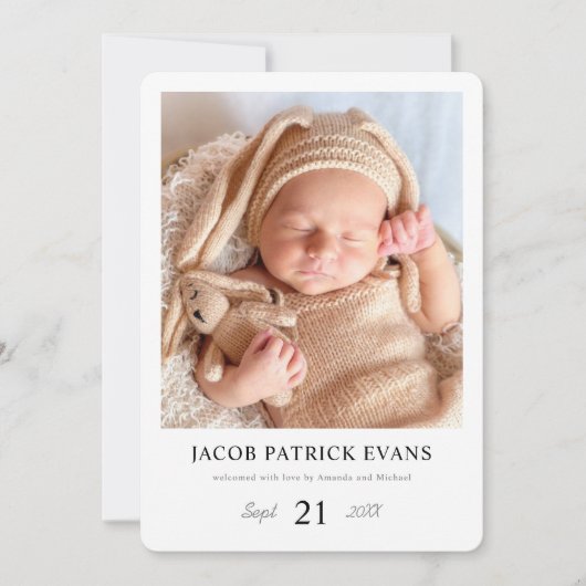 Simple Stylish Modern Borders Custom Photo Birth Aankondiging (Voorkant)