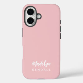 Simple Stylish Modern Script Name Solid Pink iPhone 16 Hoesje
