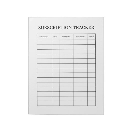 SIMPLE Subscription Tracker Notepad Notitieblok (Gedraaid)