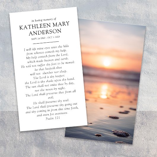 Simple Sunset Memorial Prayer Kaart