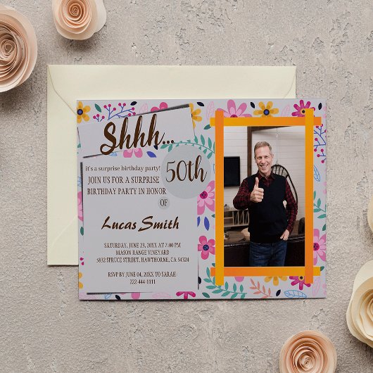 simple Surprise Anniversaire Fête Photo Invitation