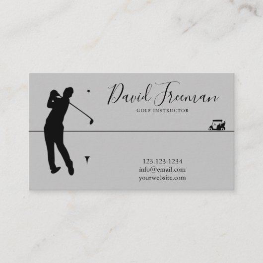 Simple Swing Silhouette Grey Golf Instructor  Visitekaartje (Voorkant)