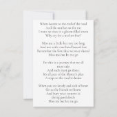 Simple Sympathie funéraire Carte de prière commémo (Dos)