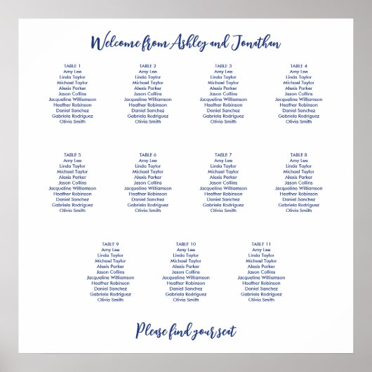 Simple Tableau 11 Salle Sombre Bleu Plan de Table (Devant)