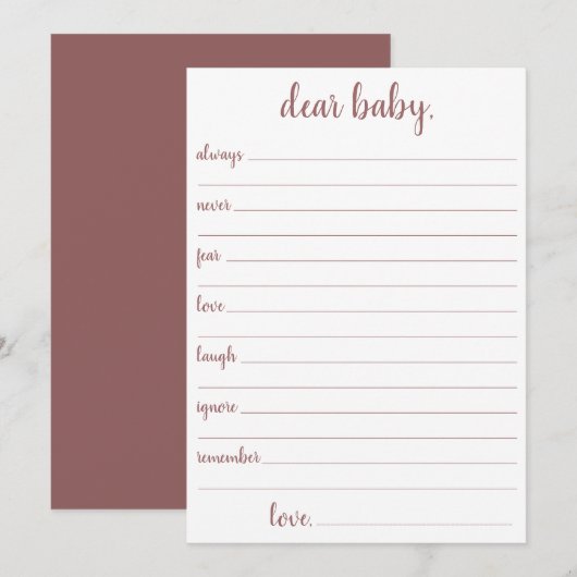 Simple Taupe Cher bébé | Carte de conservation Ros (Devant / Derrière)