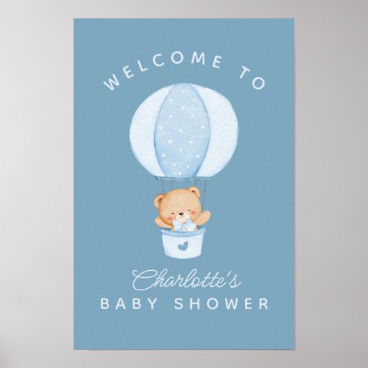 Simple Teddy Bear Blue Balloon Poster (Voorkant)