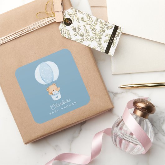 Simple Teddy Bear Blue Balloon Vierkante Sticker (Geschenken)