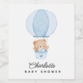 Simple Teddy Bear Blue Balloon Wijn Etiket (Enkel label)