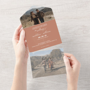 Simple Terracotta Boho Trendy Photo Wedding All In One Uitnodiging