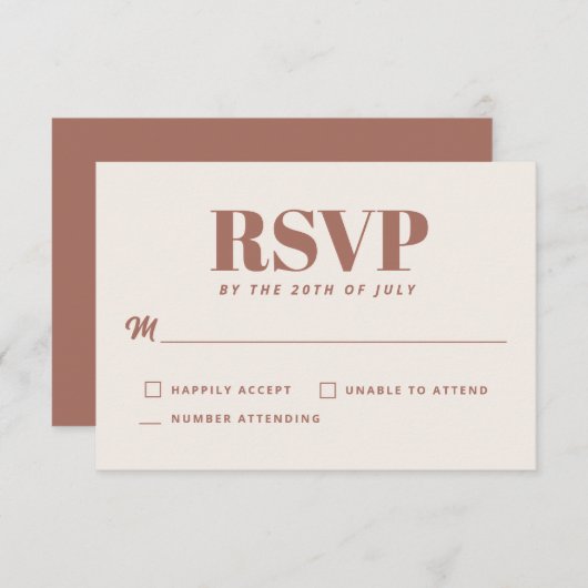 Simple Terracotta moderne minimaliste mariage RSVP (Devant / Derrière)