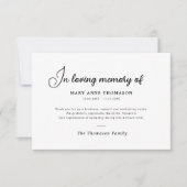 simple texte moderne funérailles merci carte de no (Devant)