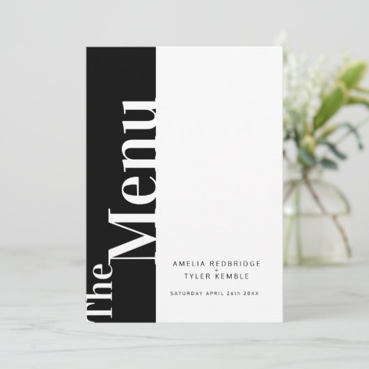 Simple texte mono noir avec menus mariages blancs (Debout devant)