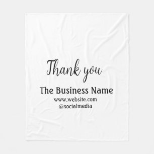 Simple thank you add business name details text fleece deken