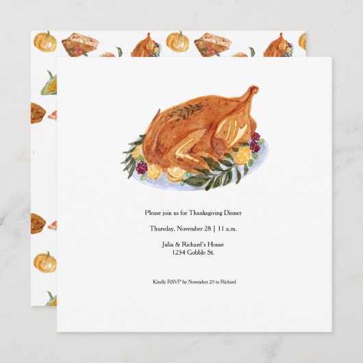 Simple Thanksgiving Turquie Diner Invitation (Devant / Derrière)