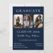 Simple Three Photo Afstuderen | Navy Blue Kaart (Voorkant)