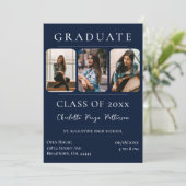 Simple Three Photo Afstuderen | Navy Blue Kaart (Staand voorkant)