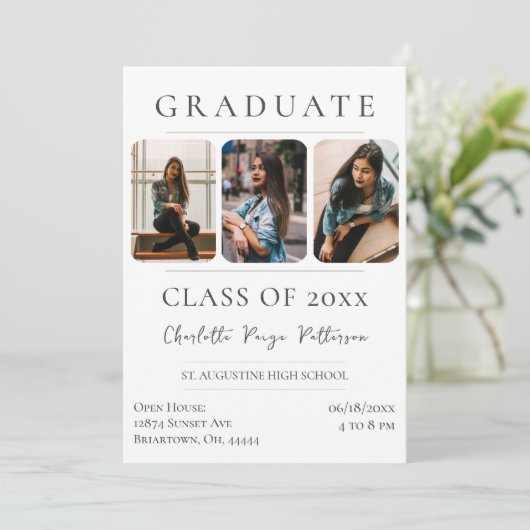 Simple Three Photo Afstuderen | wit Kaart (Staand voorkant)