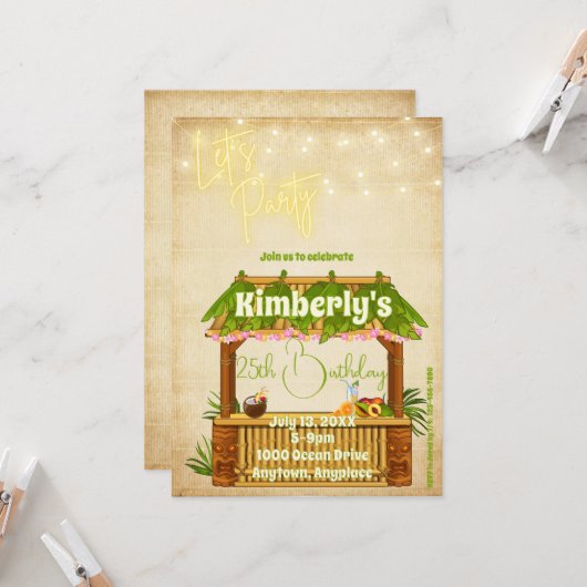 Simple Tiki Bar Invitation Anniversaire (Devant/Arrière en situation)