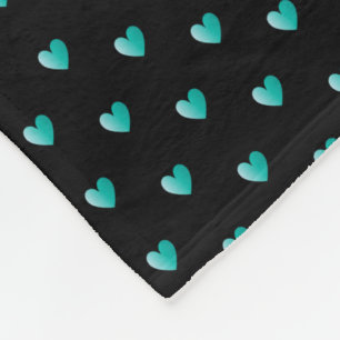 Simple Tiny Heart Pattern - Black and Blauwgroen G Fleece Deken