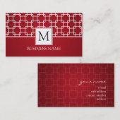 Simple Trellis Pattern Monogram Red Visitekaartje (Voorkant / Achterkant)