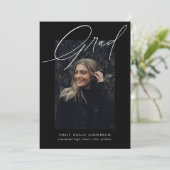 Simple Trendy Calligraphy Three Photo Afstuderen Aankondiging (Staand voorkant)