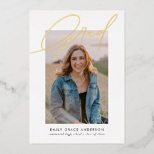 Simple Trendy Calligraphy Three Photo Afstuderen Folie Uitnodiging